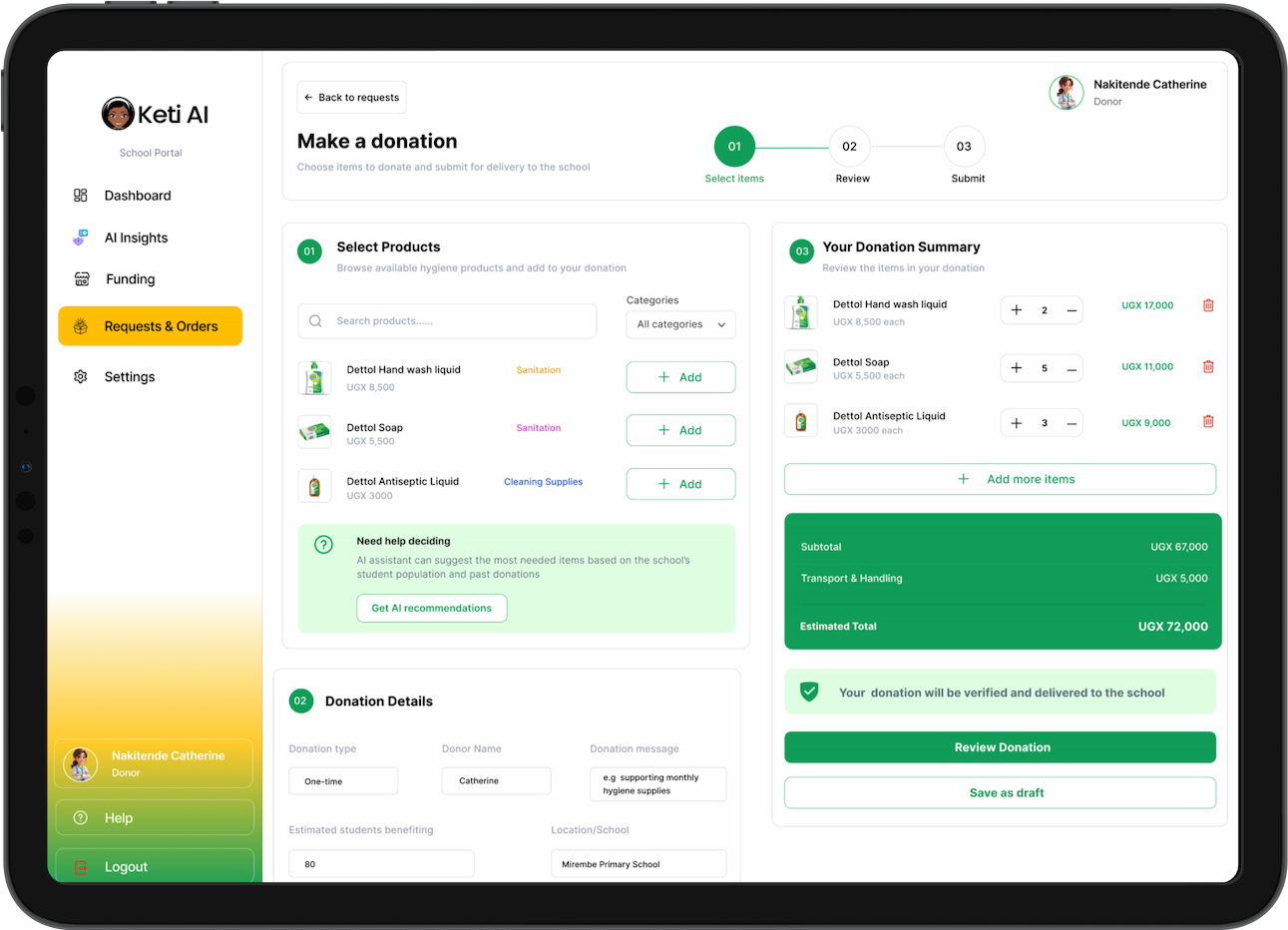 Keti AI school donation platform